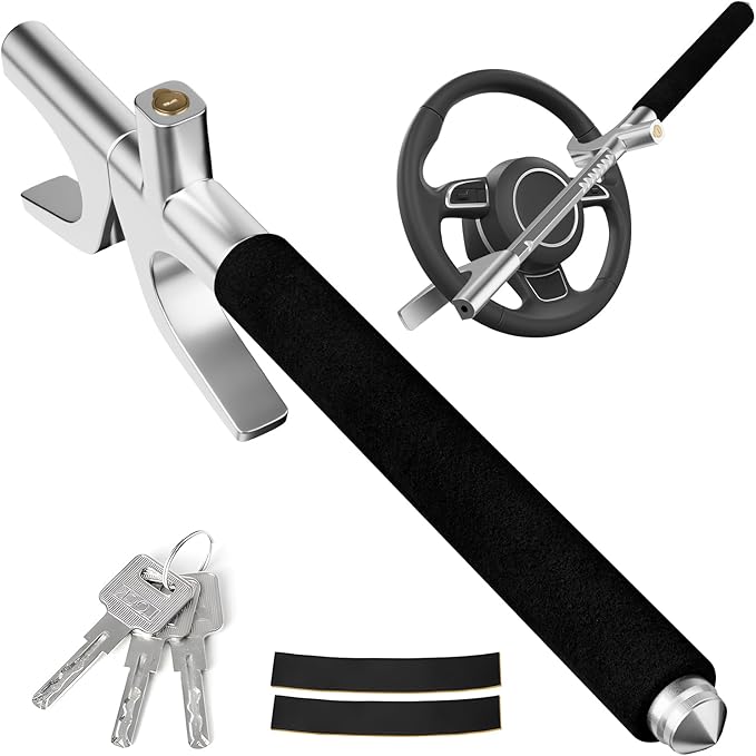 Steering Wheel Lock with Safety Hammer | Universal Heavy-Duty Anti-Theft Car Lock for Cars, SUVs, Trucks & Vans